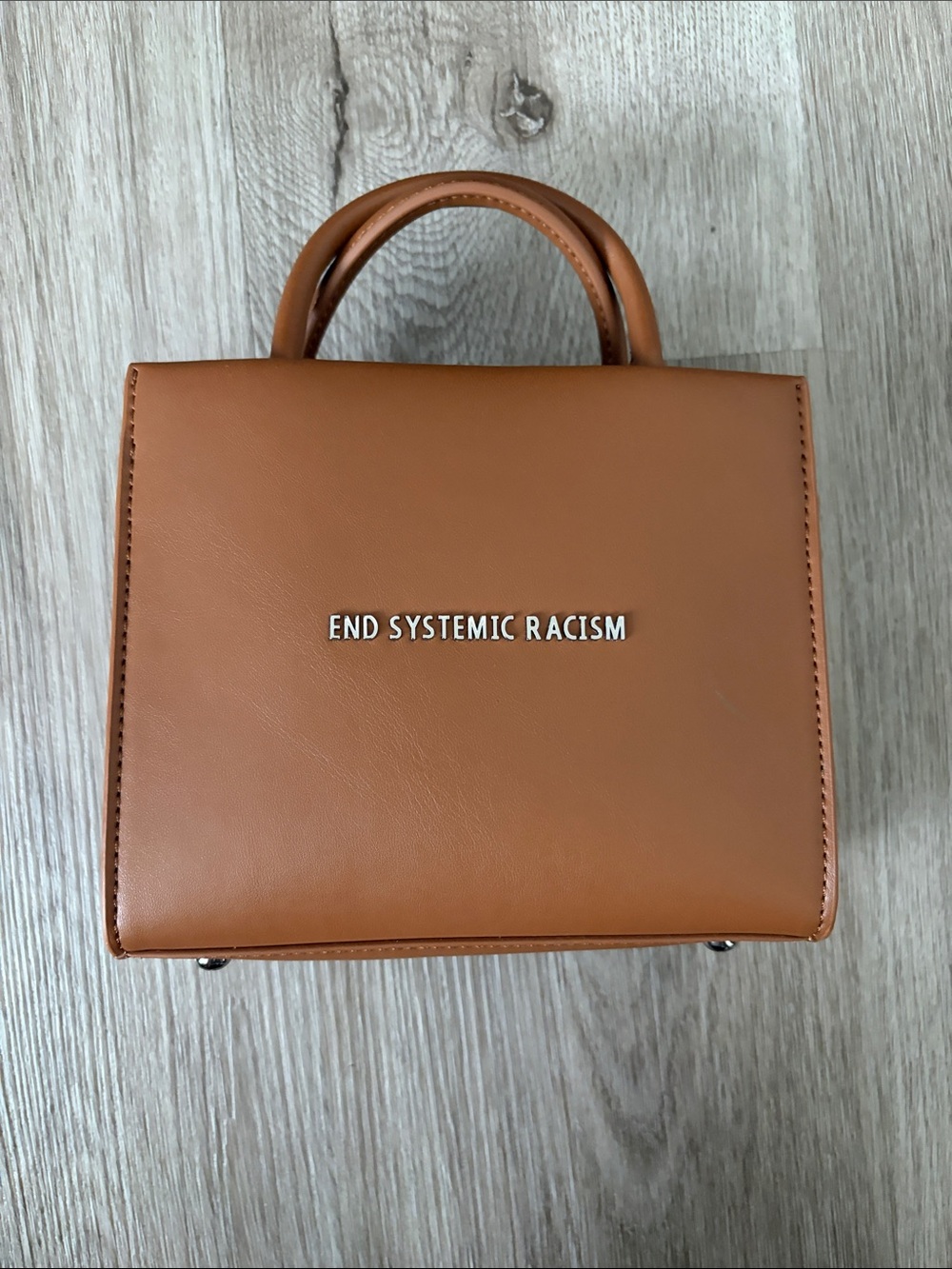Brandon Blackwood Brown Structured Top-Handle Bag with Statement Hardware